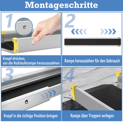 YRHome 2X Telescopic Wheelchair Ramp 107-183cm Adjustable Telescopic Ramp Anti-Slip and Portable Telescopic Ramp up to 300 kg for Manual Wheelchairs Aluminum Ramp for Stairs and Thresholds