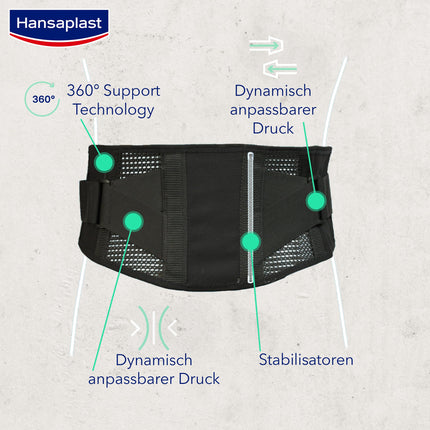 Hansaplast Protective Back Brace, supportive brace with individual compression level, back brace reduces pain, one size – adjustable