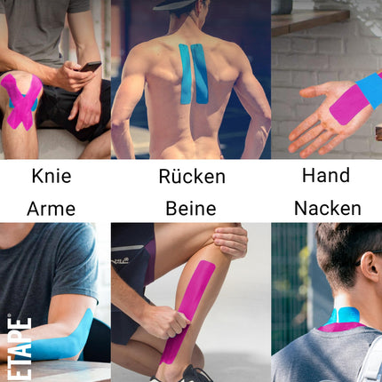 TRUETAPE® Kinesiotape – BASIC Uncut Duo – 2 rolls (5 m x 5 cm) uncut – Waterproof &amp; Elastic Kinesiology Tape – Physiotape with strong adhesive for everyday use &amp; sports – Blue &amp; Pink