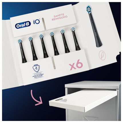 Oral-B iO Gentle Cleaning Electric Toothbrush Heads, 6 Pack, Gentle Tooth Cleaning, Original Toothbrush Head for Oral-B iO Toothbrushes, Mailbox-Safe Packaging, Black