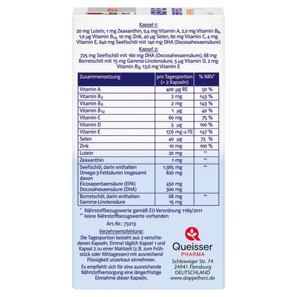 Doppelherz system EYES PLUS VISION + PROTECTION – With vitamin A and the omega-3 fatty acid DHA to contribute to the maintenance of normal vision – 60 capsules