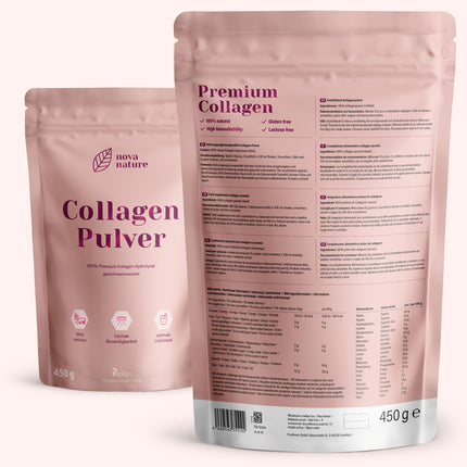 Bioactive COLLAGEN Powder [450g] - very good solubility, highly pure, tasteless, hypoallergenic, grass-fed - Collagen Hydrolysate Peptides Types 1, 2 and 3 - by NovaNature®