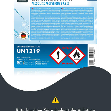 Isopropanol 99.9% IPA from Höfer Chemie freshly filled in handy 1 L bottles - perfect as a solvent and grease remover (3 x 1 L)