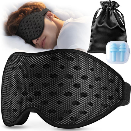 Umisleep Breathable 3D Sleep Mask for Side Sleepers, Comfortable, Lightweight Sleeping Eye Mask for Men and Women, with Storage Bag &amp; Earplugs for Airplane, Travel, Office, Black