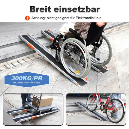 LIEKUMM 2 x 138-244 cm wheelchair ramp, 300 kg load capacity wheelchair ramp for home, steps, curbs, robust telescopic ramp for electric wheelchairs, bicycles