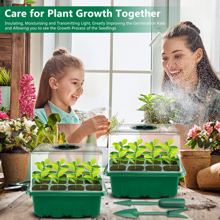 MOYKSRR Indoor Greenhouse Propagator, 10 Pieces 120 Cells Mini Greenhouse Propagation Set with 2 Garden Tools, 3 Shovels, 20 Labels, Greenhouse Propagation Tray with Higher Lid for Seedling Plant