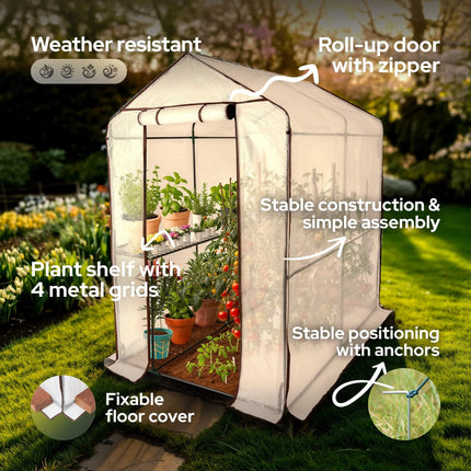 Arebos Premium film greenhouse with 2 levels - 120 x 186 x 190 cm greenhouse with shelves - space-saving, high-quality greenhouse for gardens and balconies, stable and easy to assemble