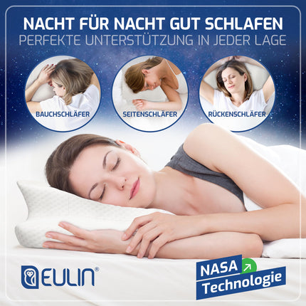 EULIN® PILLOW - Orthopedic pillow for ergonomic deep sleep - Premium memory foam neck pillow - Neck support pillow IGR certified