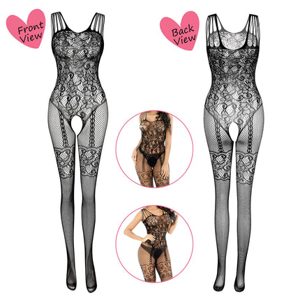 Women's Fishnet Bodysuits Lingerie Nightwear Lace Stockings Flowers for Romantic Date Wear Sexy Lingerie Black (4Pack)