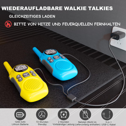 NXGKET Walkie Talkie Kids Adults Rechargeable, Walkie Talkie Set of 2 with Li-Ion Battery, Vox, 3km Range Radio Gift for Girls Boys 3-12 Years, Toy Walkie Talkie for Outdoors, Camping, Hiking