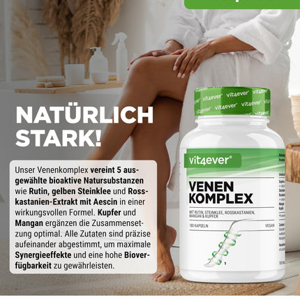 Vein Complex - 180 Capsules - 3 Month Supply - High Dose with Rutin, Sweet Clover, Horse Chestnut Extract, Manganese, Copper - Premium Extracts - Vegan
