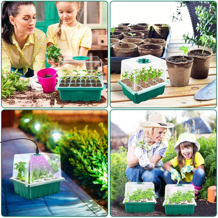 FORMIZON Greenhouse Propagation Tray, 5 Pack Mini Greenhouse Propagation with Higher Lids, 2 Tools, 10 Labels, Indoor Greenhouse Propagation Box with Timing Controller Adjustable Brightness