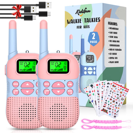 Kidsfun 2×Walkie Talkie Kids, USB Rechargeable Outdoor Toy Walkie Talkie with Flashlight, Gift for Boys and Girls Ages 3 and Up, 3-Mile Range for Shopping, Outdoors, Camping. Pink