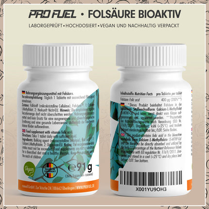 Folic Acid BIOAKTIV 400µg - 365 folic acid tablets with bioactive L-5-MTHF folic acid - optimally dosed for fertility and pregnancy - laboratory-tested with certificate - 100% vegan - one-year supply