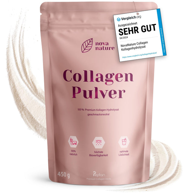 Bioactive COLLAGEN Powder [450g] - very good solubility, highly pure, tasteless, hypoallergenic, grass-fed - Collagen Hydrolysate Peptides Types 1, 2 and 3 - by NovaNature®