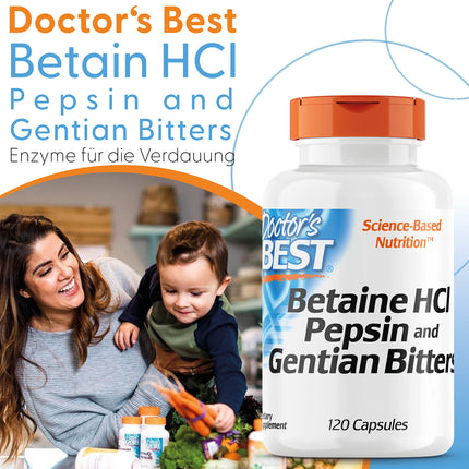 DOCTOR'S BEST Betaine HCI with Pepsin and Bitter Gentian, 650 mg, 120 Softgels, High Dose, Laboratory Tested, Soy-Free, Gluten-Free, Non-GMO, 113 g