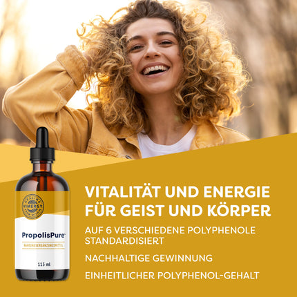 Vimergy PropolisPure™ (57 Dosages) – 1220 mg Propolis Drops – Standardized for Polyphenols – Vegetarian Food Supplement – ​​No Sugar or Additives – GMO and Gluten Free (115 ml)