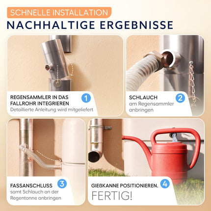 Rainwater collector with strainer for 100mm downpipes | increased yield | stainless steel | long 0.5m hose + barrel connection | downpipe rainwater collector | rainwater collector for 100mm downpipes, rain barrels - Drei Eichen