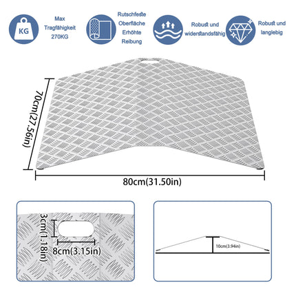 LZQ door threshold ramp, wheelchair ramp, threshold ramp, aluminum ramp for wheelchairs, non-slip threshold bridge, curb ramp, portable with handles, load capacity 270 kg (80 x 70 x 10 cm)