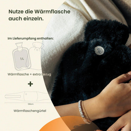 KUNU® original hot water bottle belt - incl. gift packaging - premium hot water bottle with extra cover - extra long 130cm period heat belt - extremely fluffy - perfect for back, stomach, and neck