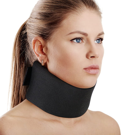 Cozyhealth Soft Foam Neck Support, Universal Cervical Collar, Adjustable Neck Support for Sleeping, Relieves Neck Pain and Spinal Pressure (Black, 3" Deep Collar, L)