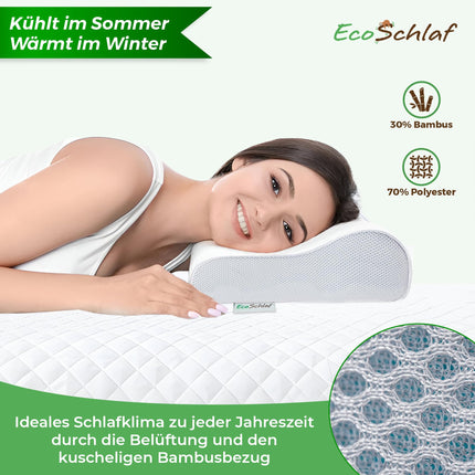 EcoSchlaf® Orthopedic Pillow 2025 Premium Neck Support Pillow – Certified – Side Sleeper Pillow Neck Pillow Made of Soft Memory Foam – Ergonomic Pillow – Neck Pain – Height Adjustable