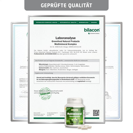 Greenfood Multimineral, high-dose, 510 mg - 120 capsules, vegan. Mineral complex &amp; trace elements - magnesium, calcium, zinc, selenium &amp; iodine - for bones, hair, nails &amp; nerves. From Greenfood.