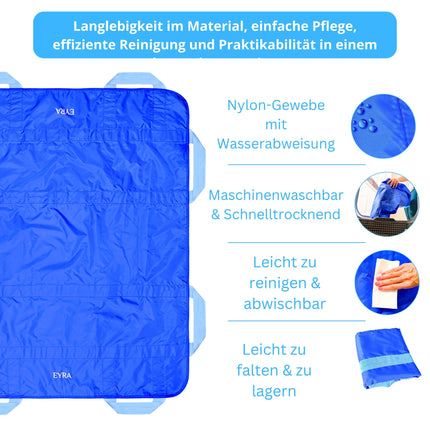 EYRA Transfer Board for Patient Hoists - 122x102cm Patient Transfer Board with 8 Handles for Elderly &amp; Bedridden Patients - Reusable &amp; Washable Gliding Sheet and Gliding Sheet for Bed Transfer