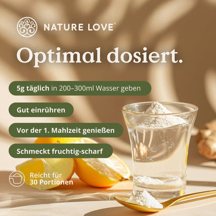 NATURE LOVE® Metabolism Routine 150g – Metabolism drink with apple cider vinegar, ginger shot &amp; lemon – with vitamin C &amp; choline – vegan, without unnecessary additives – produced in Germany &amp; laboratory-tested