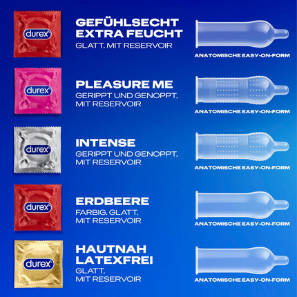 Durex Love Mix Condom Mix – Versatile mixed pack with 5 different condom varieties to try – 40 condoms (1 pack)