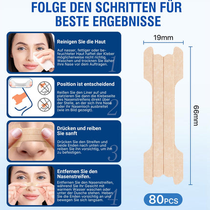 Nose Patches for Snoring, 80 Pieces Extra Strong Nose Patches for Better Breathing, Breathable Nose Strips Relieve a Blocked Nose, Effective Anti-Snoring, Nose Strips for Sports and Sleep