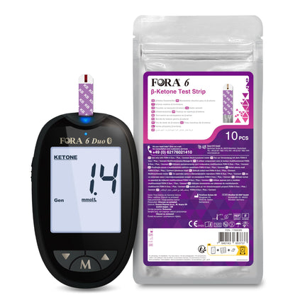 FORA Duo 2-in-1 (Blood Glucose, Ketone) Bluetooth Blood Glucose Meter with 10 Ketone Test Strips