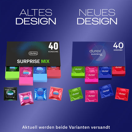Durex Surprise Me condoms in a stylish box - Extra variety, practical &amp; discreetly packaged - for reliable protection with a pleasant scent - Bulk pack - 40 pack (1 x 40 pieces)