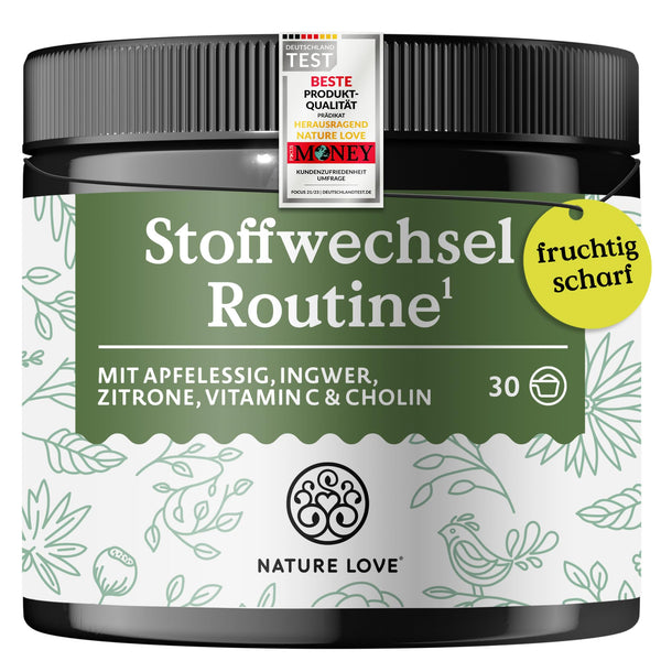 NATURE LOVE® Metabolism Routine 150g – Metabolism drink with apple cider vinegar, ginger shot &amp; lemon – with vitamin C &amp; choline – vegan, without unnecessary additives – produced in Germany &amp; laboratory-tested