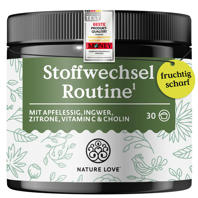 NATURE LOVE® Metabolism Routine 150g – Metabolism drink with apple cider vinegar, ginger shot &amp; lemon – with vitamin C &amp; choline – vegan, without unnecessary additives – produced in Germany &amp; laboratory-tested