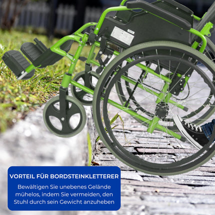 Mobiclinic®, Wheelchair, Bolonia, Aluminum, Foldable and lightweight, Folding split backrest, Removable footrest, Armrests, For adults, Green