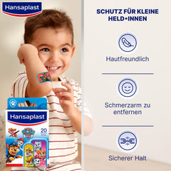 Hansaplast Kids Paw Patrol Children's Plasters (20 Strips), Wound Plasters with Colorful Paw Patrol Motifs to Cheer Up, Painless Removal Plaster Set