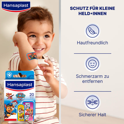 Hansaplast Kids Paw Patrol Children's Plasters (20 Strips), Wound Plasters with Colorful Paw Patrol Motifs to Cheer Up, Painless Removal Plaster Set