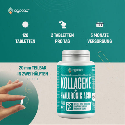 Collagen Capsules - Hyaluronic acid &amp; Collagen complex, 120 capsules. Enriched with coenzyme Q10 and hyaluronic capsules. Collagen for joints and skin. Laboratory tested and registered in Germany.