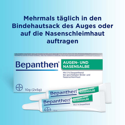 Bepanthen Eye and Nose Ointment for the gentle healing of sore noses and superficial eye injuries, 10 g