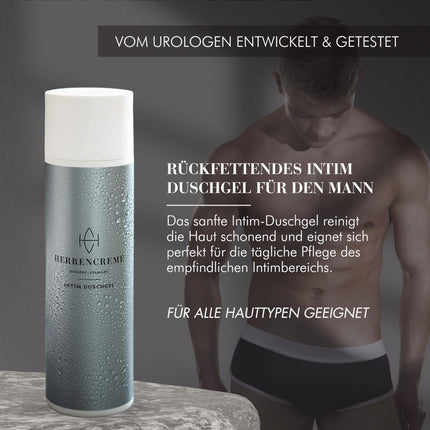 MEN'S CREAM Intimate Shower Gel for Men 200 ml | Wash Gel for Body &amp; Intimate Area | Gentle Care &amp; Cleansing | Men's Intimate Care Developed by a Urologist | Vegan &amp; Dermatologically Tested
