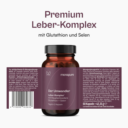 monapure the Transformer Thyroid &amp; Liver Complex with Milk Thistle, Artichoke, Choline, Glutathione, Selenium, NAC + other amino acids - 60 capsules high dosage &amp; vegan