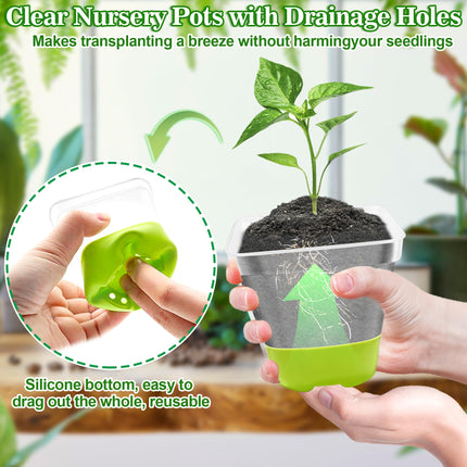TZEKING 30 Pack Nursery Pots, Transparent Flower Pots with Silicone Bottom, Transparent Plant Pots for Easy Observation, Transplantation, Reusable Plastic Flower Pots for Seeds, Seedlings