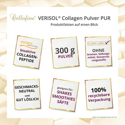 Cellufine® Premium VERISOL Collagen Powder 300 g I Beauty Collagen Powder with bioactive collagen peptides I natural &amp; without preservatives, 120 servings with very high bioavailability
