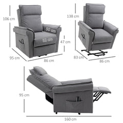 HOMCOM Electric Recliner Chair TV Chair Massage Chair Armchair with Stand-Up Aid Relaxing Chair with Reclining Function Linen-Touch Steel 86 x 95 x 106 cm Grey