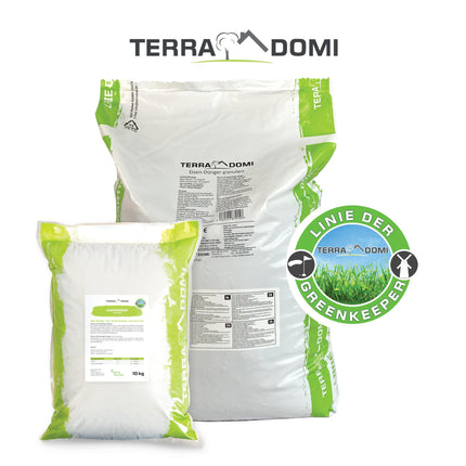 TerraDomi Iron Fertilizer 25kg for approx. 1000m² | Turbo fertilizer tailored to lawns with moss | Granulated, suitable for spreader applications and dust-free