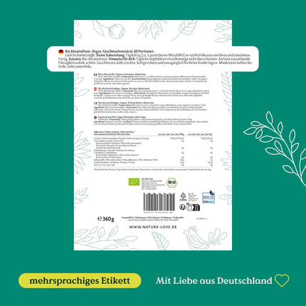 NATURE LOVE® Organic Acacia Fiber Powder – 360 grams – 80% fiber, soluble, tasteless &amp; versatile – 60 servings – vegan, laboratory-tested &amp; produced in Germany
