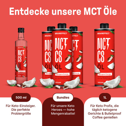 BRAINEFFECT MCT Oil C8 (500ml) - Produces 300% more ketones than other MCT oils (100% C8) - Ketogenic Diet - Pure Coconut Oil Extract - Ideal for Ketogenic Diet &amp; Bulletproof Coffee