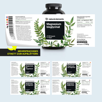 Magnesium Bisglycinate - Premium: Chelated Magnesium - 180 Capsules - 300mg elemental magnesium per daily dose - Laboratory tested, vegan, high dosage