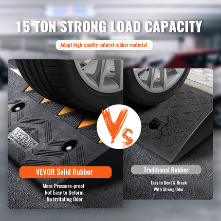 VEVOR Rubber Curb Ramps, 6" High, Heavy Duty, 15 Ton Threshold Ramps with Sturdy Grid Structure for Cars, Wheelchairs, 2 Pack